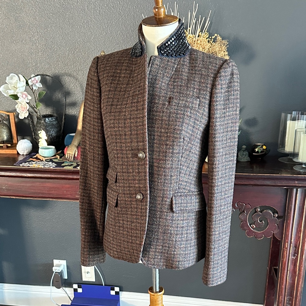 J. Crew Brown Tweed Blazer with Black Accents